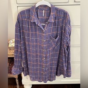 Free People L Purple Plaid Button Down Shirt